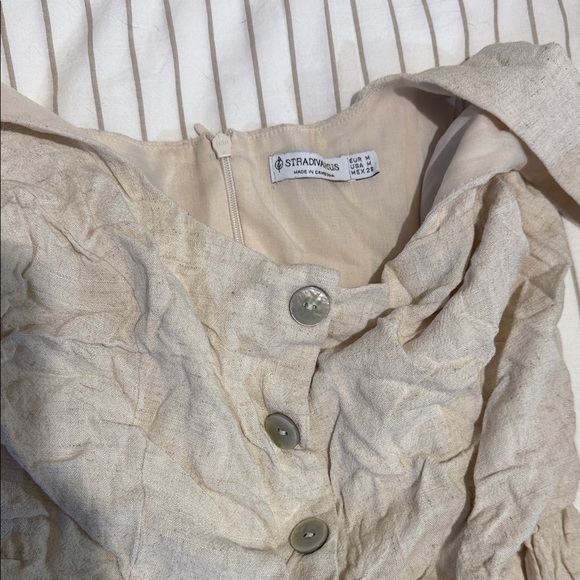 Beige Sleeveless Button-Front Mini Dress/Long Blouse - Picture 2 of 4